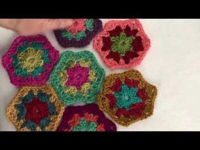 Crochet Hexagon Afghan. Sewing pieces together