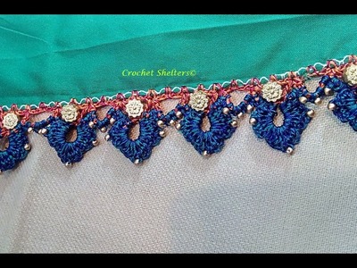 Crochet saree kuchu drop shape flower arch design with beads