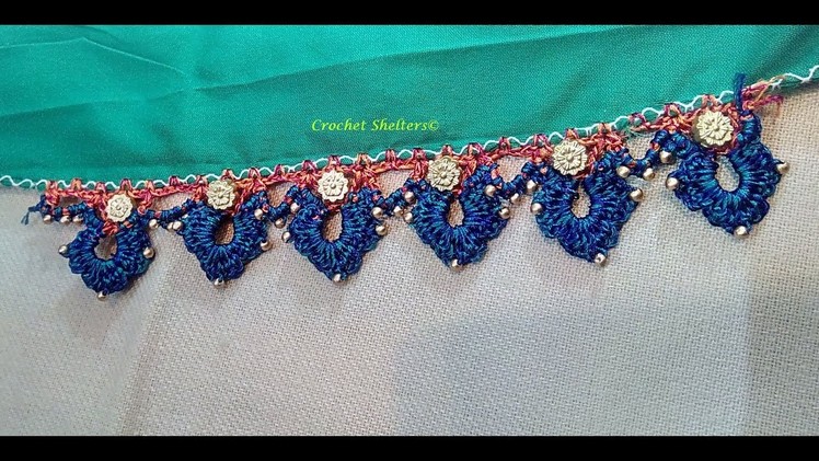 Crochet saree kuchu drop shape flower arch design with beads