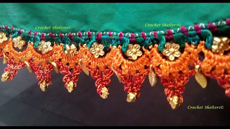 Crochet saree kuchu flower & V arch | Saree tassels flower & V arch with beads
