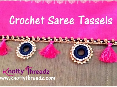 Designer Crochet Saree Tassels Using Donuts | Latest Saree Krosha Kuchu | www.knottythreadz.com