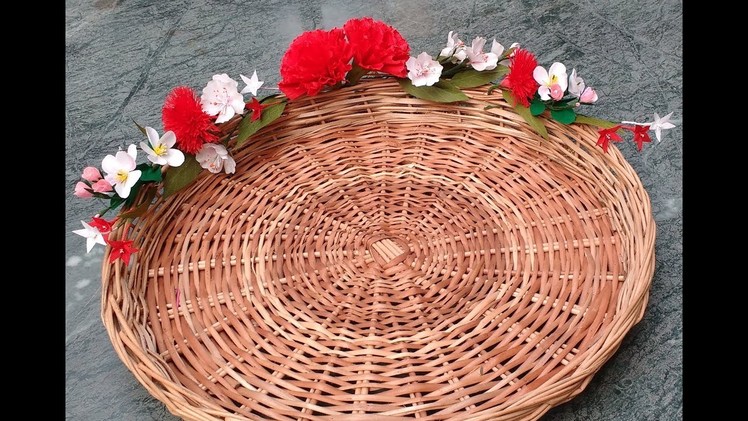 Diy how to decorate basket tray with paper flowers