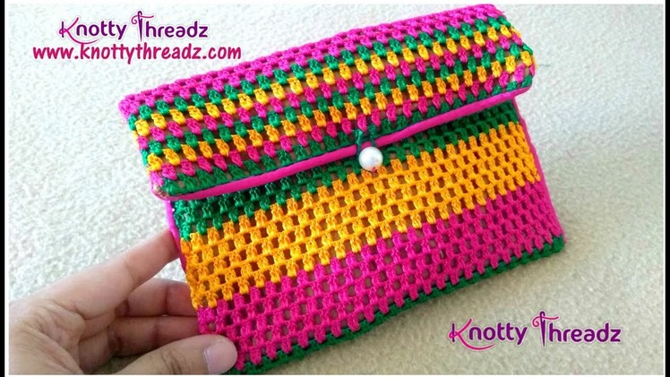 Handmade Silk Thread Purse | Crochet Clutch | Multi Coloured | Simple Design | www.knottythreadz.com