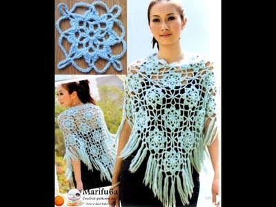 How to crochet lace blue poncho  jumper tunic  pattern tutorial