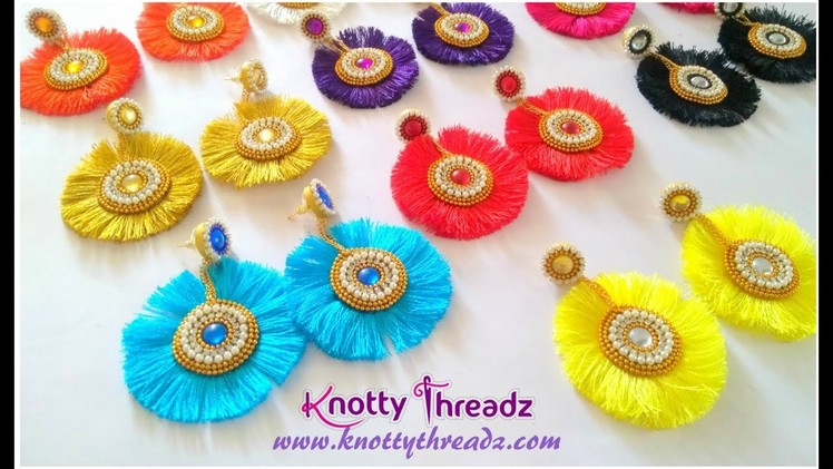 How to Make Beautiful Silk Thread Tassel Earrings with Quilled Studs | DIY | www.knottythreadz.com