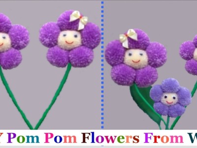How to make easy pom pom flowers from wool at home - Easy pompom flower | DIY Yarn.wool craft idea