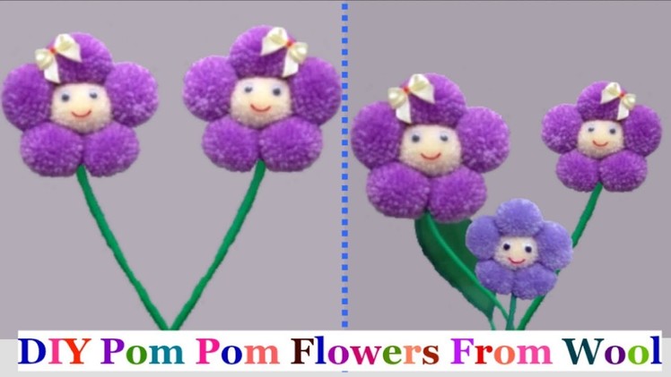 How to make easy pom pom flowers from wool at home - Easy pompom flower | DIY Yarn.wool craft idea