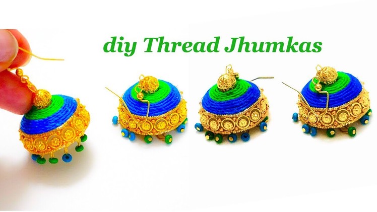 How To Make Thread Jhumkas ||Making Fancy Thread Jhumka Earrings
