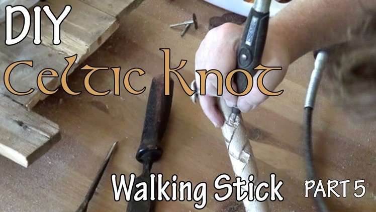 How to Make Wood Celtic Walking Stick - Part 5 Dremel Carving Diamonds