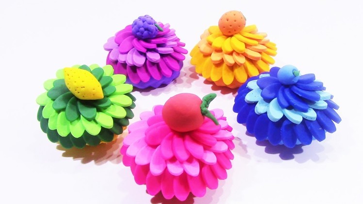 Learn How To Make Cupcakes PlayDoh with Fruits - Make Rainbow Muffins Play Doh Fruits