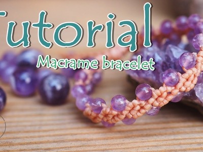 Tutorial how to make a macrame knot bracelet waxed cord with amethyst