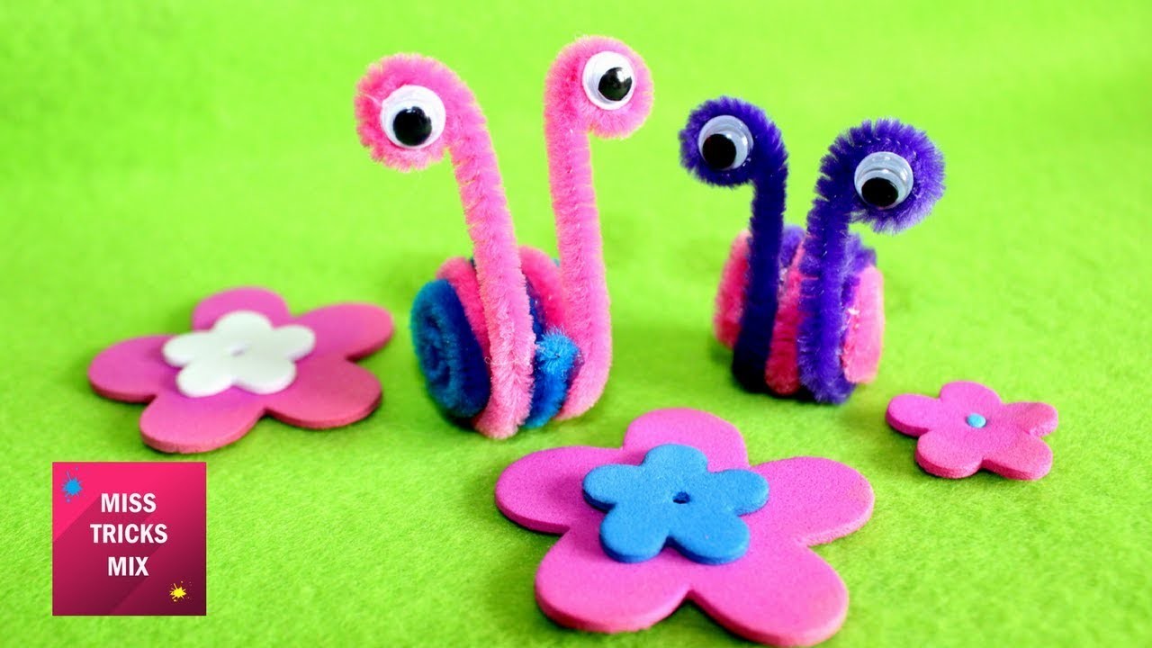 DIY How to make a cute pipe cleaner snail. Easy crafts
