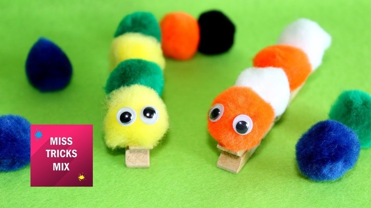 DIY : how to make Pom Pom caterpillar. Easy Crafts For Kids