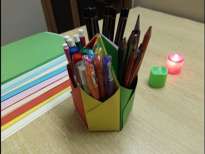 DIY origami paper pencil box.hexagonal shape 2018