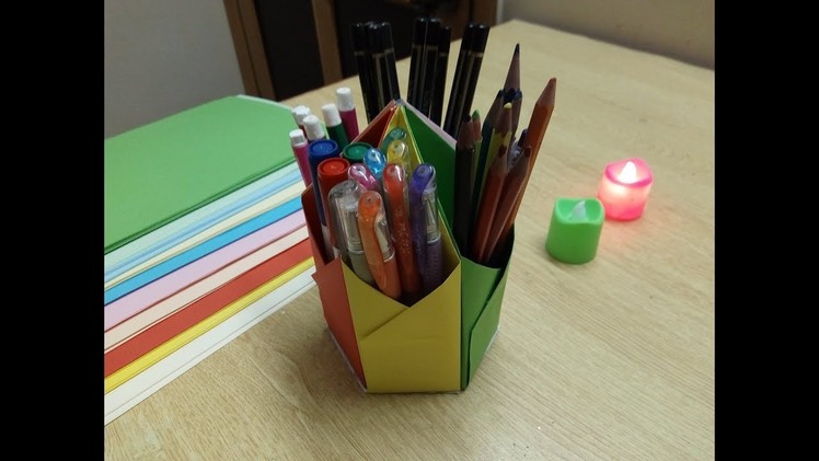 DIY origami paper pencil box.hexagonal shape 2018