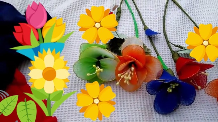 FLOWERS MAKE BY WASTE CLOTH AT HOME.How to make nylon stocking flowers.DEY - NYLON FLOWERS