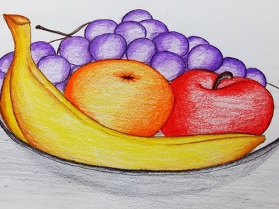 How to draw a plate of fruits.Step by step(easy draw)