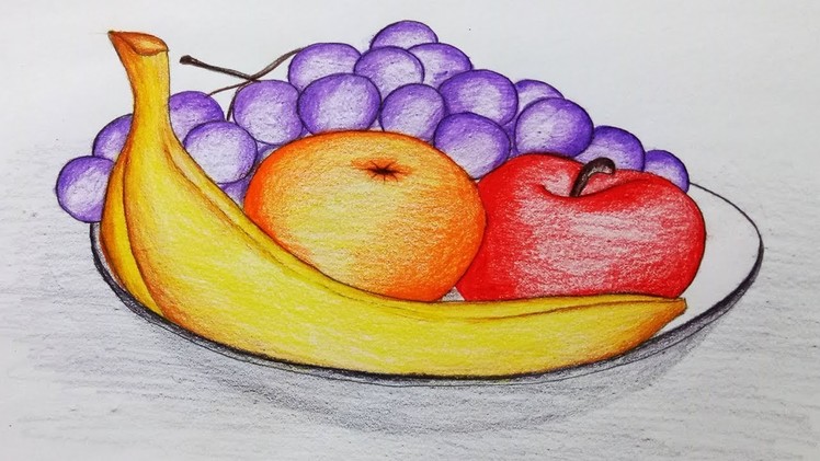 How to draw a plate of fruits.Step by step(easy draw)