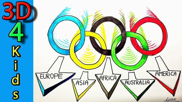 How to Draw the Olympic Rings in 3D!! Step by step for kids