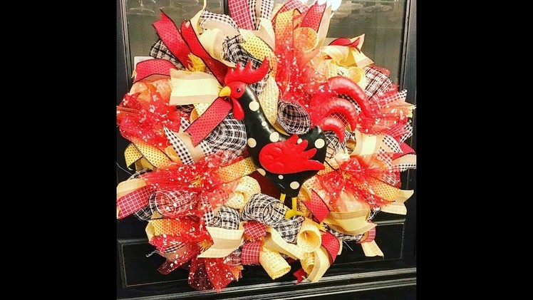How to make a deco mesh  poof curl rooster wreath farmhouse style