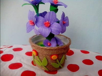 How to make a table showpiece using rope and paper.Best out of waste.