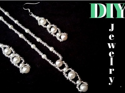 How to make an elegant jewelry set. Bridal jewelry set. Easy beading pattern. Pearl jewelry making