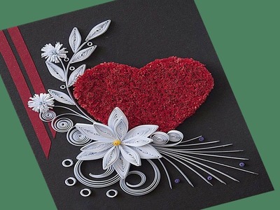 How to Make Beautiful Flower With Heart Design Paper Quilling Greeting Card | Siri Art&Craft |