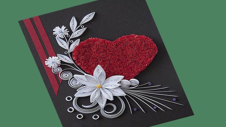 How to Make Beautiful Flower With Heart Design Paper Quilling Greeting Card | Siri Art&Craft |