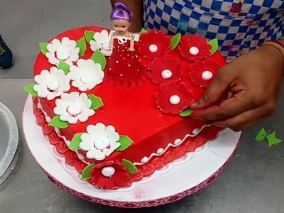 How to make Cake | Valentine Heart Cake Tutorial | Barbie Doll Cake Decoration