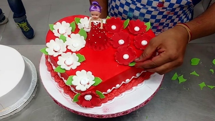How to make Cake | Valentine Heart Cake Tutorial | Barbie Doll Cake Decoration