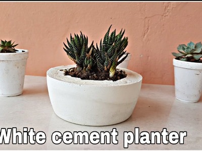 How to make cement pot at home, white cement planter for succulents