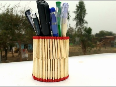 How to make Matchstick pen stand | how to reuse old waste matchstick | diy pen stand making.