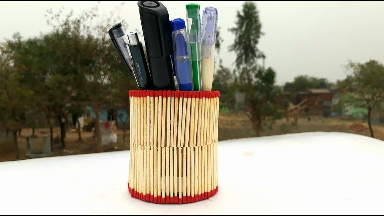 How to make Matchstick pen stand | how to reuse old waste matchstick | diy pen stand making.