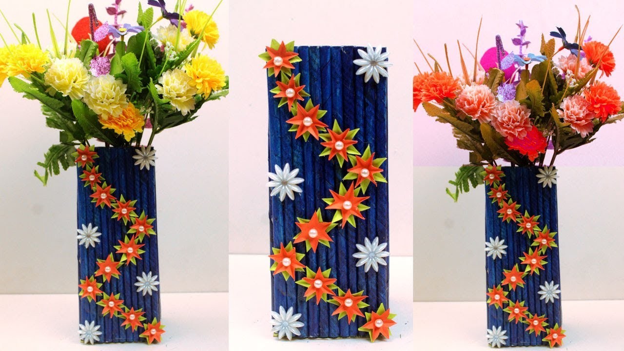 How to make newspaper & paper flower vase at home - Newspaper crafts flower vase - Best out of waste