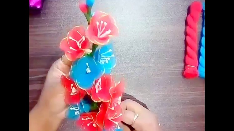 How to make organdy flowers and stocking flowers . .decorations two in one.