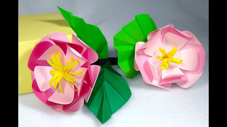 How To Make Paper Cherry Blossom with leaves. Paper flower plum in origami style.