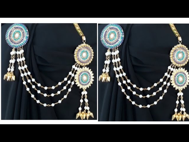 How TO Make Saree Pin.  Making With pearl beads. jewellery making. naveena pujari