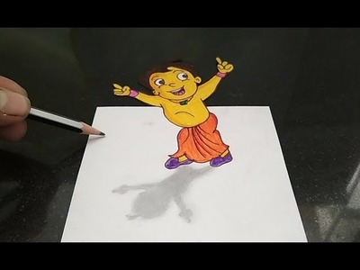 Very Easy !! How to draw Chotta Bheem 3D drawing holi Festval speciaL for kids-3D Art Tricks