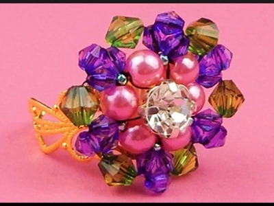 DIY | Blumen Perlenring basteln | Beaded flower ring with rhinestone | Beadwork jewelry