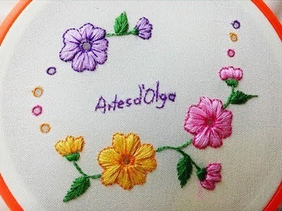 DIY Hand Embroidery: Eyelet Stitch Flowers - Step by step | Flores en Puntada Ojalillo | Artesd'Olga
