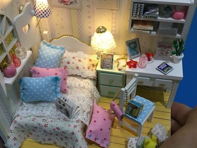DIY MINIATURE DOLLHOUSE BEDROOM with FURNITURE and LED LIGHTS