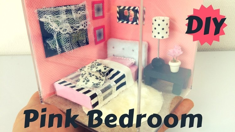 DIY Miniature Dollhouse Pink Bedroom (with Clear Cube Box)