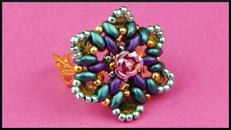 DIY | Perlen Blumen Ring mit Bicones | Beaded flower ring with rose | Beadwork jewelry
