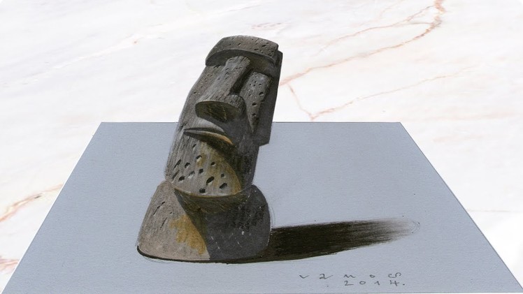 EASTER ISLAND HEAD - Drawing 3D Illusion of Head - Trick Art on Paper
