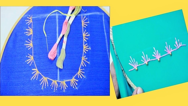 Hand Embroidery Stitch On Churidar. Kurti  Neckline ( DIY) Very Easy To Make