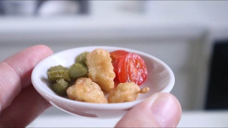 Mini Food: Deep Fried Chicken w. Cucumber & Tomato (ASMR) (DIY) (TOY KITCHEN)