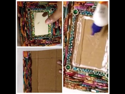 Mirror in home with waste glass bangles.diy.waste to best