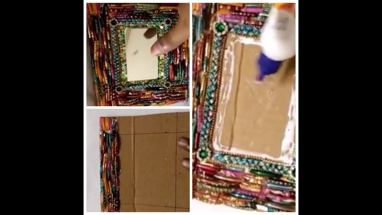 Mirror in home with waste glass bangles.diy.waste to best