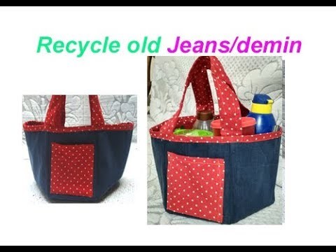 Old Jeans shopping bag. Handbag. travelling bag.jeans tote bag | DIY OLd Jeans Recycling Idea