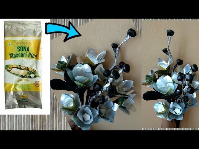 Reuse idea with waste Patanjali plastic rice bag ll DIY home decor flower
